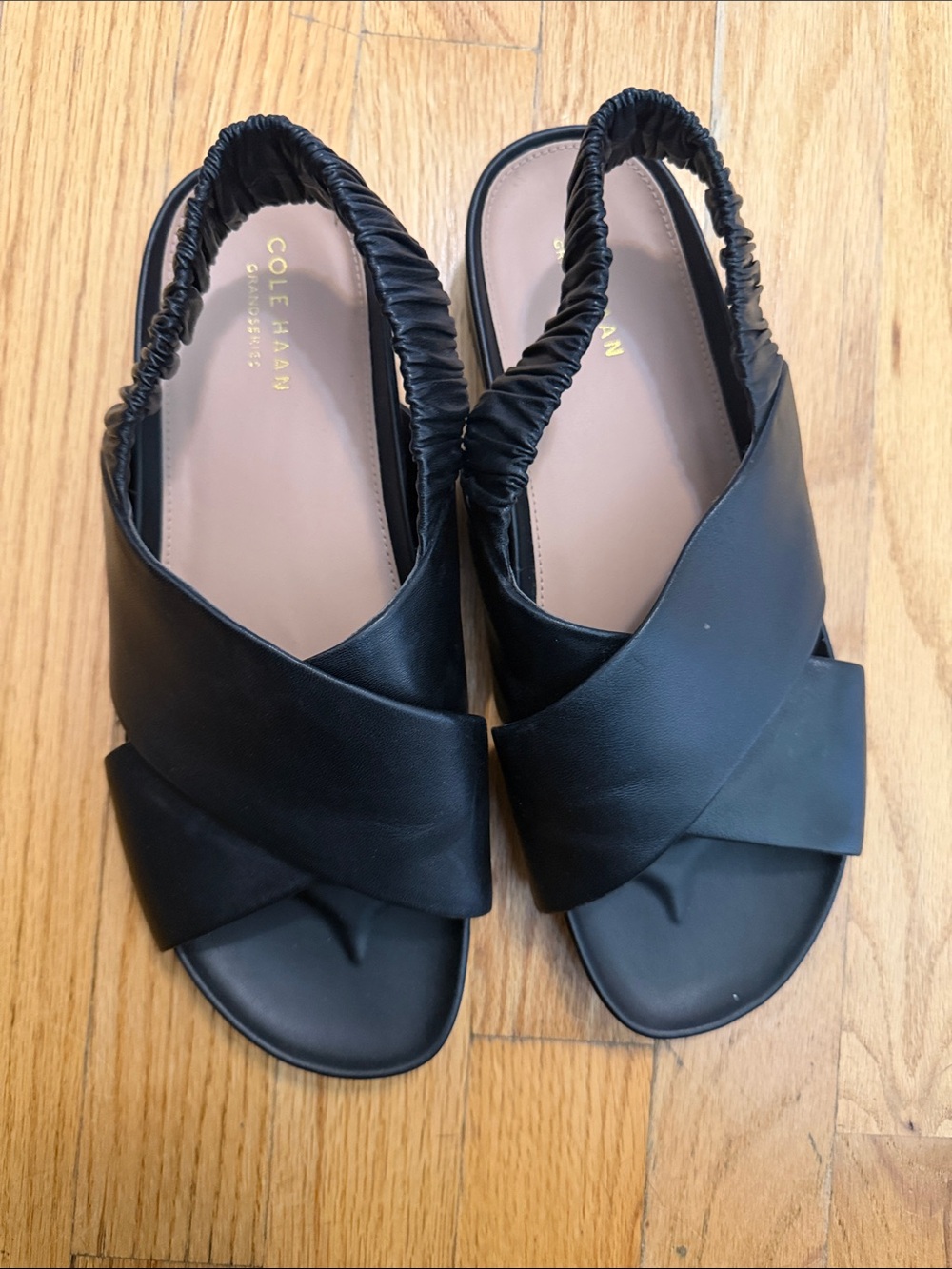 Cole Haan Black Leather Crossband Slingback Sandals